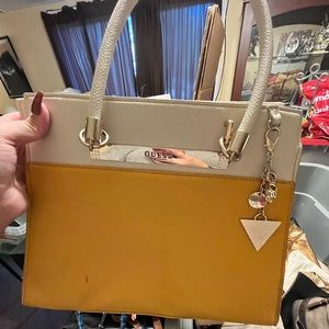 Yellow and cream purse, over the shoulder
